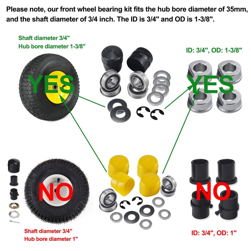 KINTLE Front Wheel Bushing to Bearing Conversion Kit for John D-eere Lawn Mower Fits L100 L105 L108 L110 L120 L130 and M123811, GX21931, M143338, M123253, R27434 - Image 4